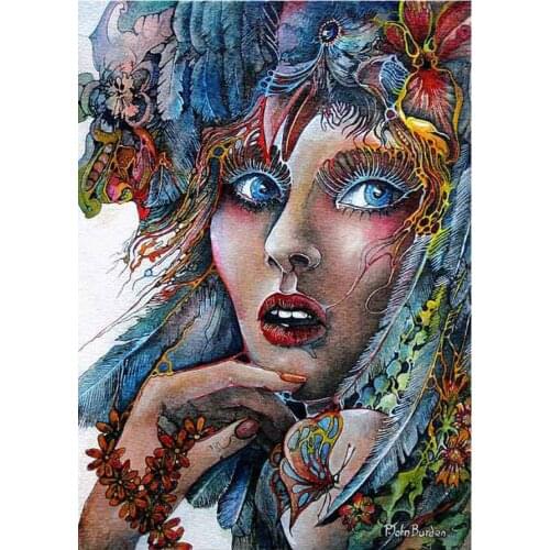 DIY round square diamond embroidery Abstract Feather Indians,woman, flower, butterfly pattern cross stitch kits 5d