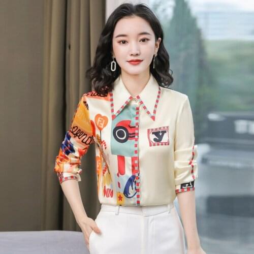 Korean Fashion Silk Women Blouses Office Lady Shirts Satin Long Sleeve Womens Tops and Blouses Women Button Up Shirt