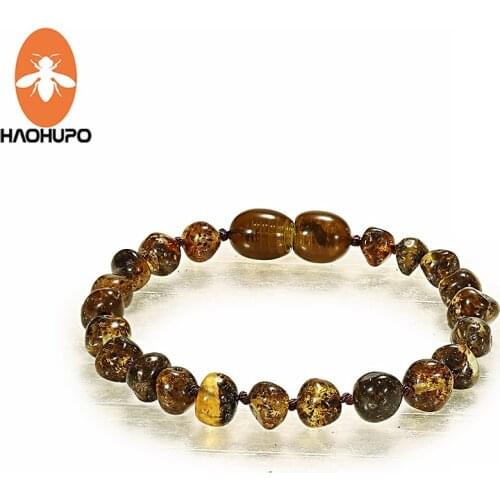 HAOHUPO Baby Amber Bracelets Handmade Jewelry Original Baltic Ambar Beads Strand Anklets Pulseras for Kids Adults Women Girls