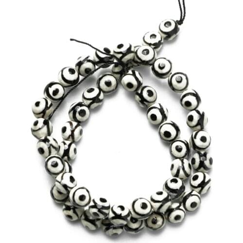 Wholesale Natural Stone Faceted White Black Eye Pattern Tibetan Agates Beads 8mm 10mm 12mm Round Loose Beads for Jewelry DIY