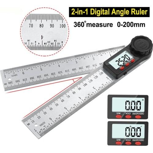 0-200mm Digital Angle Ruler 7 inch Digital Meter Angle Inclinometer Electron Goniometer Protractor Angle Finder Measuring Tool