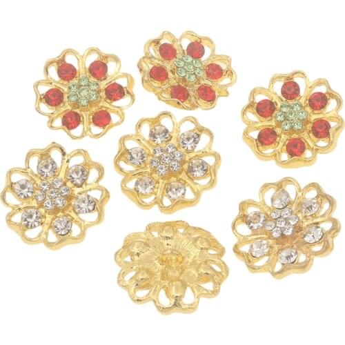 Rhinestone Decorative Buttons For Clothing Gold Diy Sewing Accessories Shank Manualidades Costura Embellishments 21mm 5pieces