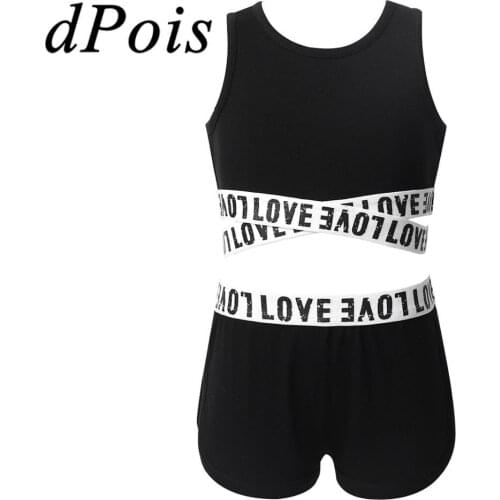 Kids Ballet Outfit Sleeveless Sportswear Crop Top with Bottoms Tracksuit Set Girls Gymnastics Workout Fitness Tankini Activewear