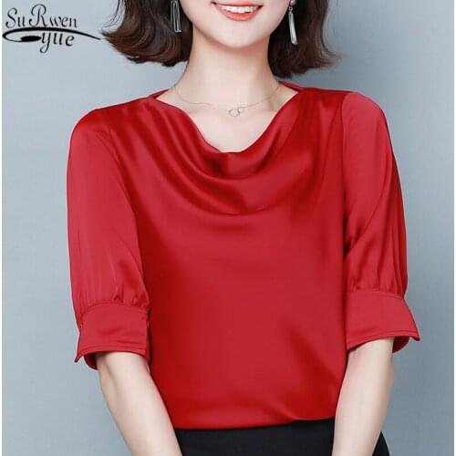 Elegant Chic Office Lady Clothing Solid Short Sleeve Chiffon Shirts Blusas Casual Plus Size Tops Blouse Women O-neck Women 10244
