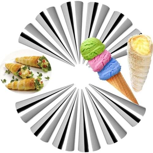 12pcs/pack Cream Horn Molds Cannoli Tubes Ice Cream Mold Stainless Steel Puff Pastry Waffle Cone Roll Horn Croissant Mold