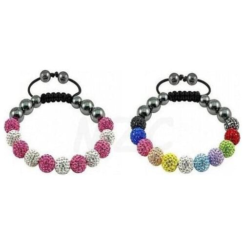 Het3E 10mm 11 micro pave CZ Disco Ball Beads clay Black string Crystal Bracelet new style hot sale