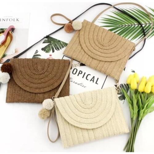 Summer Women Girls Casual Boho Rattan Straw Bag Woven Square Handbag Crossbody Beach Holiday Flap Messenger Bags Clutch