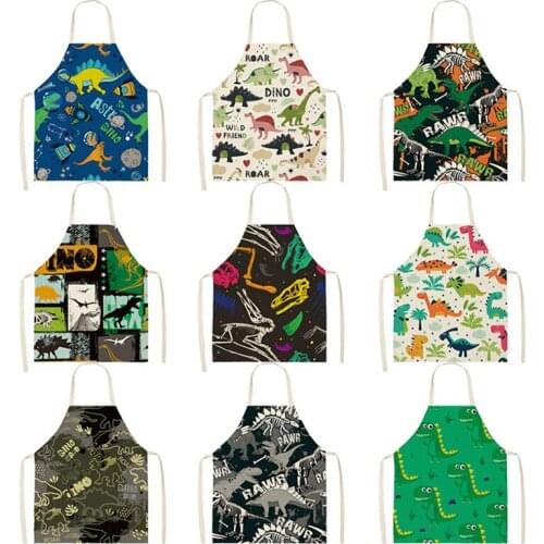 Cute Dinosaur Green Kitchen Apron Printed Sleeveless Polyester Aprons for Men Women Home Cleaning Tools Waist Baking Aprons