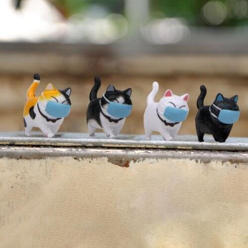 Mini Cute Fat Cat Ornament Face Wearing a-Mask Cat Funny Figure Ornament Landscape Decoration Mini Micro Home Decor