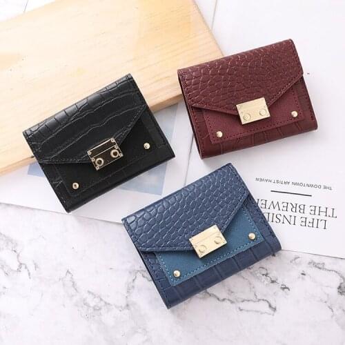 Fashion Womens Crocodile Pattern Wallets Mini Coin Purse Lady Small Wallet Female PU Leather Three-Fold Hasp Card Holder