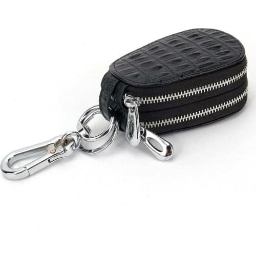 Fashion Crocodile Printing Genuine Leather Men Car Key Wallet Multi-color Double Layers Zipper Key Bags