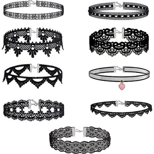 9PCS Choker Necklace Set Adjustable Gothic Lace Choker Tattoo Necklace Vintage Gothic Jewelry Goth Necklace