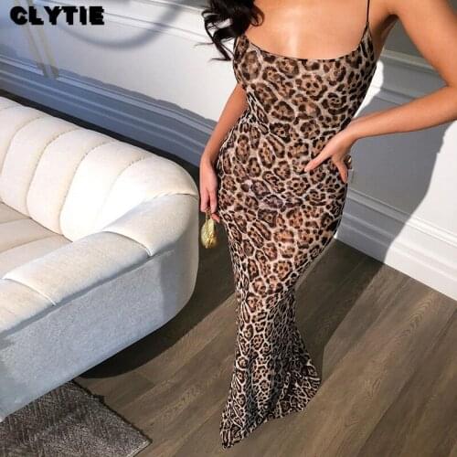 Clytie 2021 New Home Clothing Dress Women Ladies Long Streetwear Bodycon Back Female Satin Leopard Print Dresses