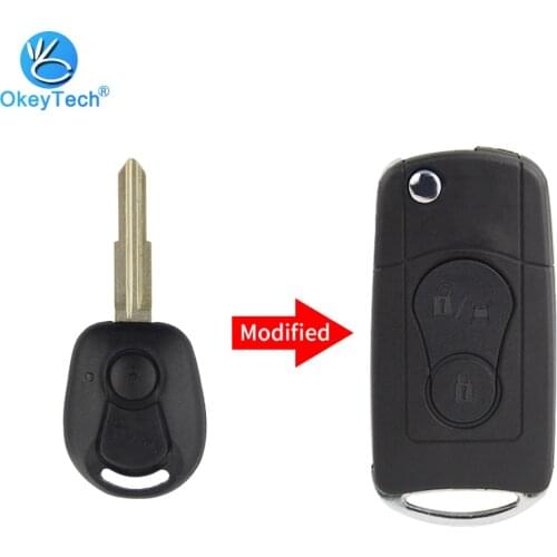 OkeyTech 2 Buttons Modified Flip Folding Remote Car Key Case For SsangYong Actyon Kyron Rexton Key Shell Case Blank Uncut Blade