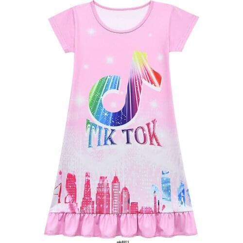 Girls Dress Girls Tik Tok Robe Girl Cartoon Pajamas Childrens Home Clothes Baby Clothing Summer New Dresses