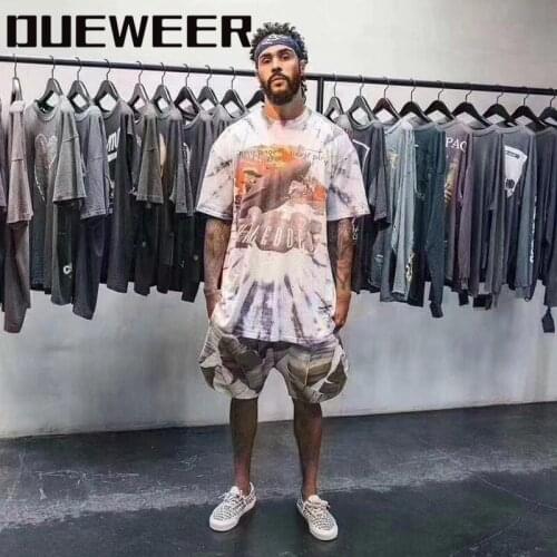 Dueweer Men Summer Beach Board Shorts Kanye Hip Hop Loose Print Cotton High Street Hawaii Floral Casual Shorts