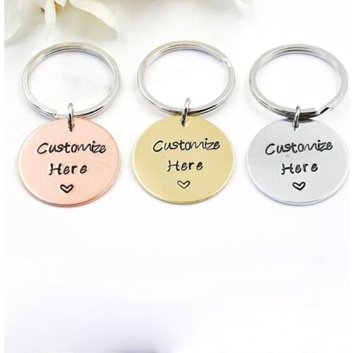 Custom Keychain Goemnetric Round Llaveros Stainless Steel Fashion Initial Key Chain Couple Gift
