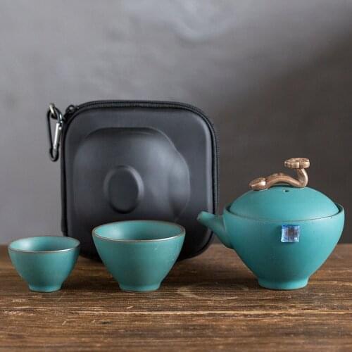 Portable Travel Tea Set Ru Kiln Convenient Tea Cup Set a Pot of 2 Cups