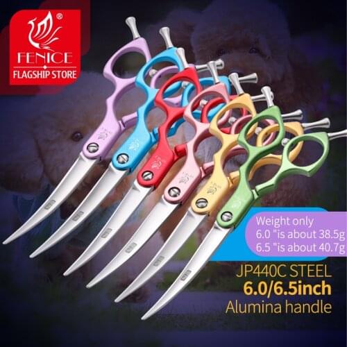 Fenice 6.0/6.5 inch Professional Dog Grooming Scissors Curved Japan 440C Shear for Teddy with High Quality Alloy Handle