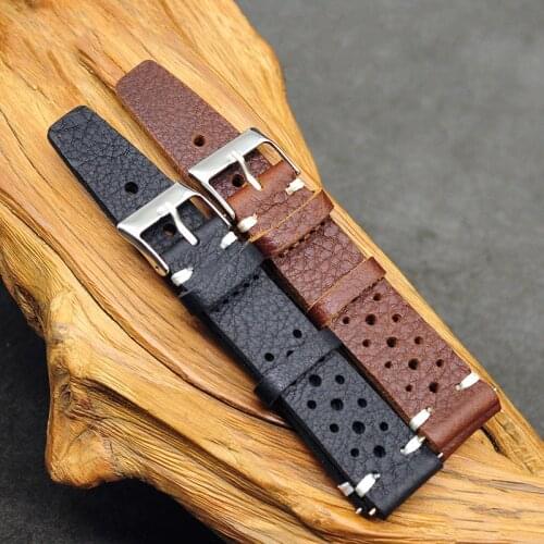 Leather Watch Strap 18mm 20mm 22mm Waterproof Sweatproof Porous Breathable Watch Band Belt Wist Bracelet Black Brown
