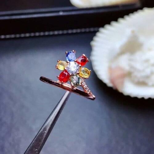 Shilovem 925 silver sterling multicolour Natural sapphire Rings fine Jewelry anniversary plant new trendy gift 3*4 mj0304761aqgl