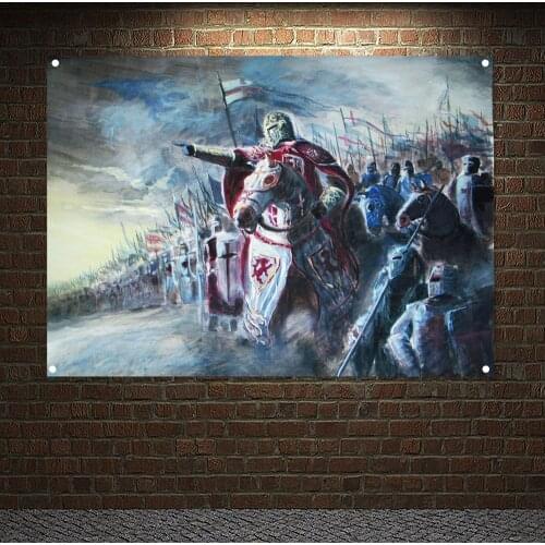Medieval Warrior Legion Armor Banner Wall Chart Masonic Knight Templar Flag Brass Grommets Custom Polyester Printed Painting H4