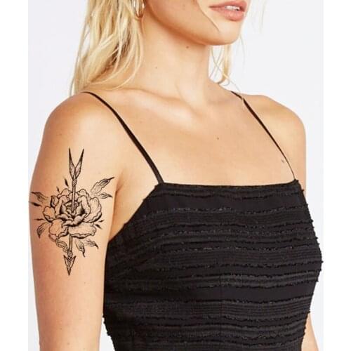Waterproof Temporary Tattoo Sticker Black Rose Flowers Leaves Arrow Rope Fake Tattoos Flash Tatoo Arm Body Art for Women Men
