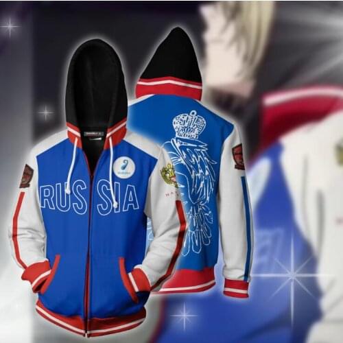 YURI!!! on ICE Yuri Plisetsky Warm Zipper Hoodie Sweater Jacket Cosplay Costume Oversize Hooded Sweatshirts Unisex Autumn Winter