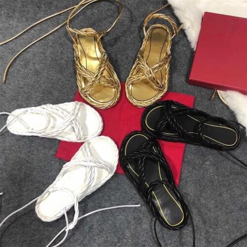 2021 Women Sandals Leather Gladiator Sandalias Flats Women Shoes Ankle-Strap Zapatillas Mujer Buty Damskie Casual Female Shoes