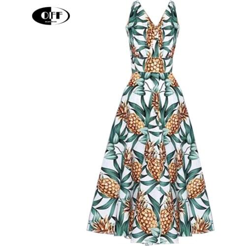 Designer Runway Beach Boho Fruit Print Midi-long Dresses For Women Summer Backless Sexy V-neck Bohemia Party Tank Dress Robe ZA