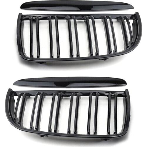 1 Pair Dual Slat Gloss Black Front Kidney Grill Grille Fit For BMW 3-Series E90 Sedan E91 Wagon 51137120007 2006 2007 2008