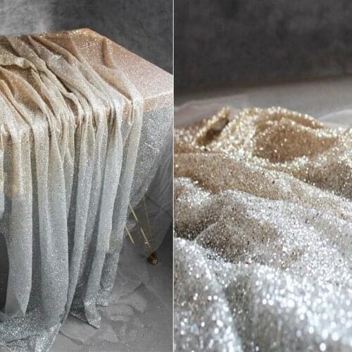1Y/lot Gradient silver bronzed mesh glitter fabric for fashion design dress cloth accessories