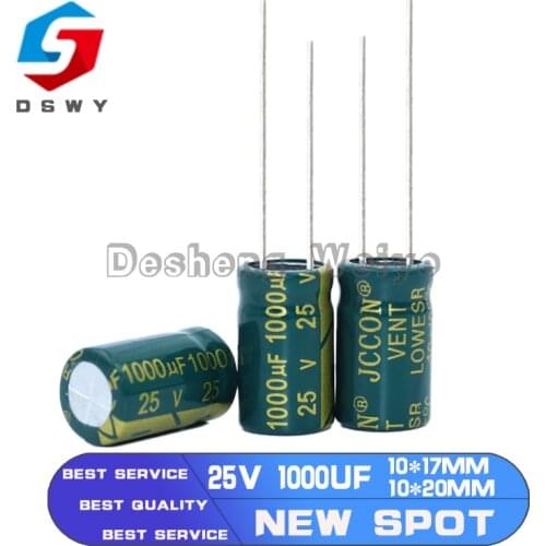 10Pcs/Lot 25V 1000UF Low ESR/Impedance high frequency aluminum electrolytic capacitor 1000UF25V 25v1000uf 20