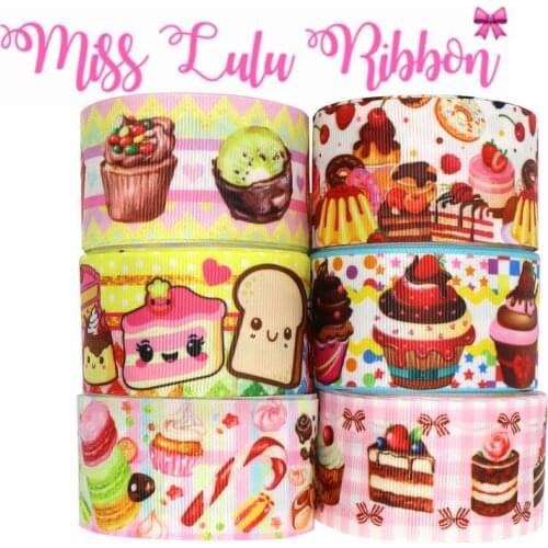16mm-75mm Chocolate Cake Cupcake Bread Printed Grosgrain/Foe Ribbon Colorful Star DIY Hair Bowknots Party Decor 50yards/roll