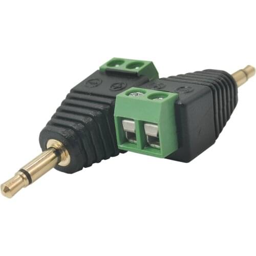 3.5mm 1/8" jack Aux mono TS Jack Male to 2pin solderless screw terminal block connector adapter