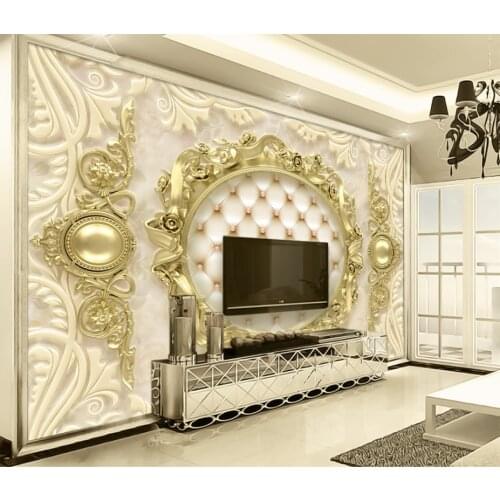 3d golden European pattern soft package luxury light luxury theme hotel decoration wallpaper