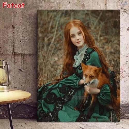5D Diy diamond painting Beautiful girl and fox Full square round diamond embroidery Cross Stitch mosaic diamond mazayka PP1678