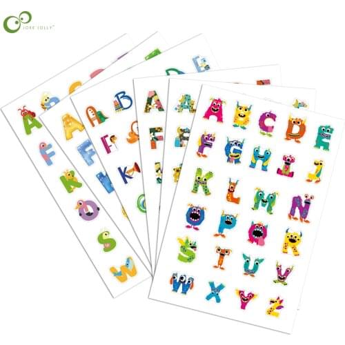 6pcs/set Cartoon Alphabet Transparent Stickers Kindergarten Letter Learning Wall Decal Poster Stickers Baby Kid Educational DDJ