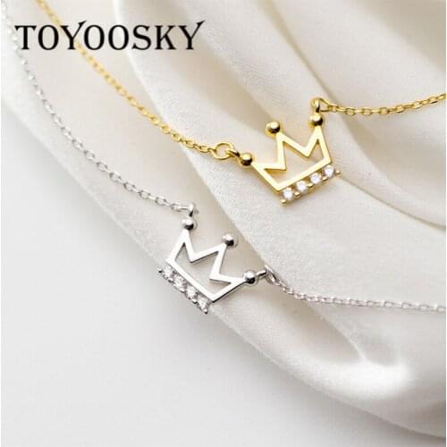 925 Sterling Silver Sweet Sparkling Clear Cubic Zircon Crown Pendant Clavicle Necklace For Women Ladies Bride Engagement Jewelry
