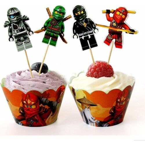 Ninja Theme Cake Accessory 24pcs/lot 12pcs Wrappers + 12pcs Toppers for Children Kids Birthday Party Cupcake Decoration