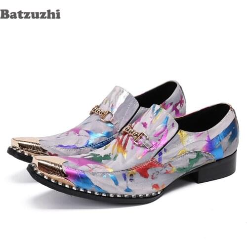 Batzuzhi Brand Luxury Handmade Mens Shoes Personality Metal Toe Leather Dress Shoes Men Business/Party and Wedding Shoes Men