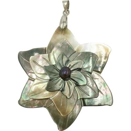 Free Shipping Women Fashion Jewelry Black Mother of pearl Shell Flower Pendant Bead C8262