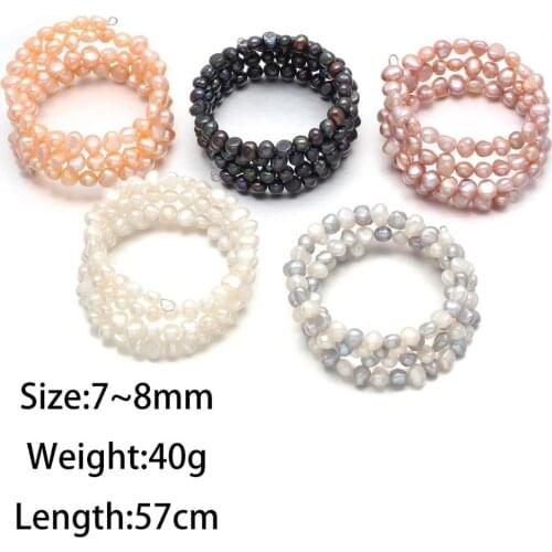 Pure Natural Freshwater Pearl Bracelet For Woman Two Sided Light Four Circles Beads : 7-8mm Chains : 57cm