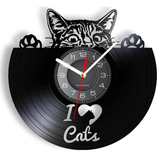 I Love Cats Decorative Wall Clock Lovely Kitten Head & Paws Pet Animals Wall Watch With LED Backlight Vivid Wall Hanging Decor