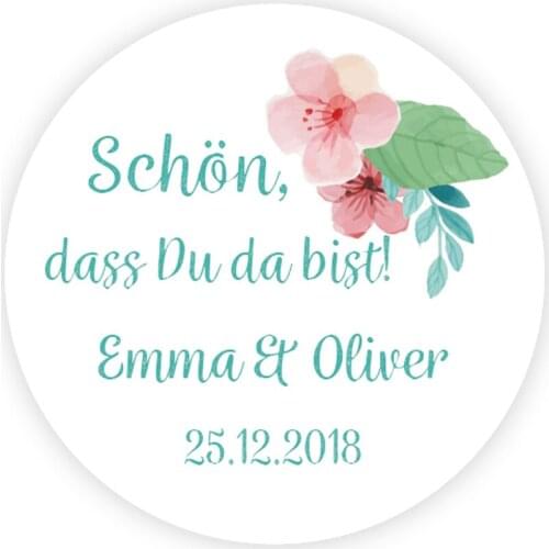 DouxArt 100 Pieces Personalized Schon dass du da bist Stickers, 4CM Wedding Communion Labels Favors Gifts Package Seals