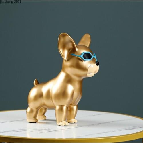 European Resin Golden Glasses Dog Crafts Cartoon Animal Figurines Simple Childrens Room Animal Decoration Home Decoration Gifts