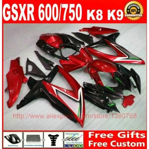 Fairings set for Suzuki GSXR600 GSXR750 08 09 10 red black plastic fairing kit K8 K9 GSXR 600 750 2008 2009 2010 GZ97