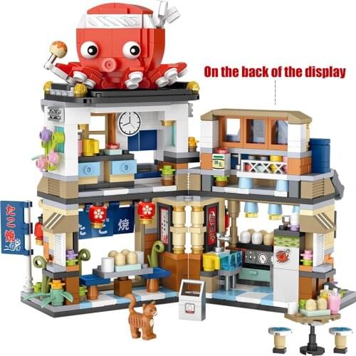 City Street View Octopus Shop House Creative Building Blocks 2in1 Architecture Snack Bar Figures Bricks Toys For Children Gifts