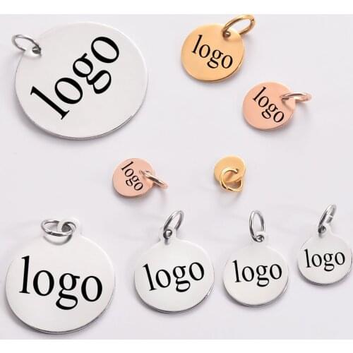 30Pcs/Lot Stainless Steel 6/8/10/12/20/25mm Round Tags Custom Logo Charms DIY For Jewelry Makings Finding