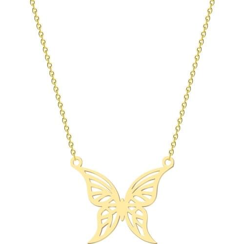 Kinitial Punk Stainless Steel Butterfly Pendant Necklace Gold Silver Color Choker Chain Necklaces for Women Cute Animal Jewelry